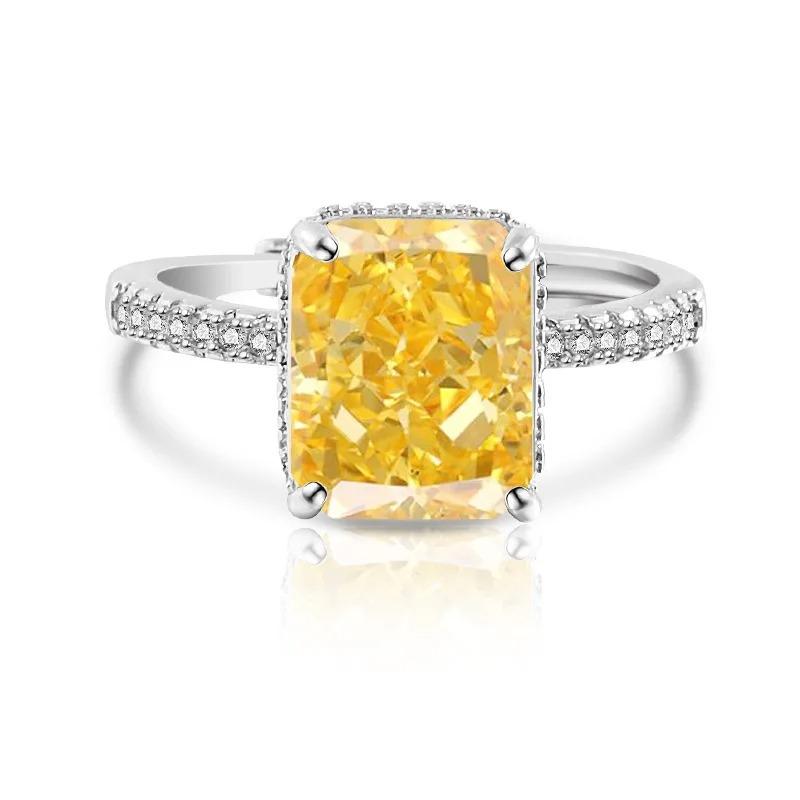 Main Stone 8 * 10MM Rectangle Color Ice Flower Cut High Carbon Diamond 925 Sterling Silver Light Luxury Fashion Women's Ring