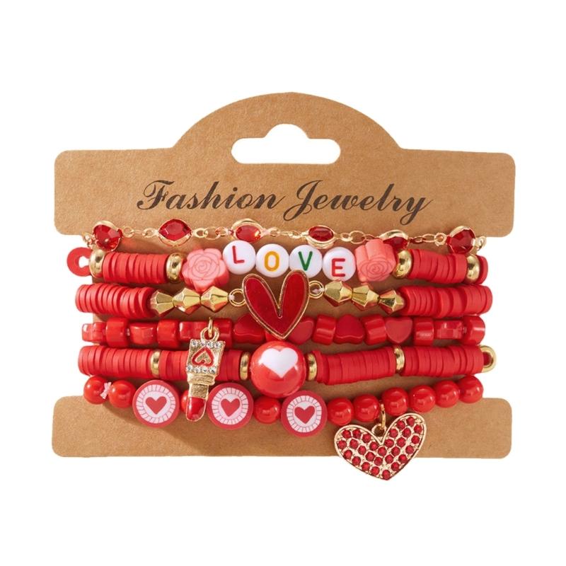Stylish Valentine's Day Bracelets for Women Heart Charm Stackable Wristchain Trendy Accessory For Her