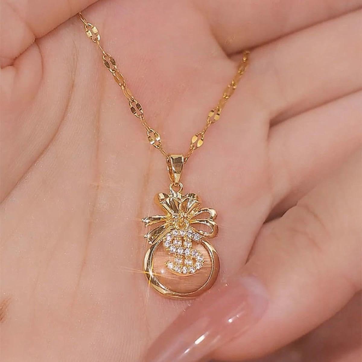 

Lucky Bag Pendant Necklace - Women s Trendy Light Luxury Clavicle Design Copper