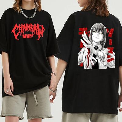 T-shirt unisexe à imprimé graphique Makima, dessin animé japonais, tronçonneuse, unisexe, de haute qualité, décontracté, ample, Harajuku