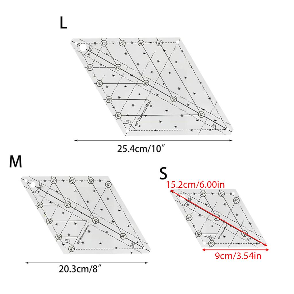 60 Grad Diamant Quiltvorlage Nählineal Quiltlineal Bastellineal für einfache Quiltmuster Zubehör