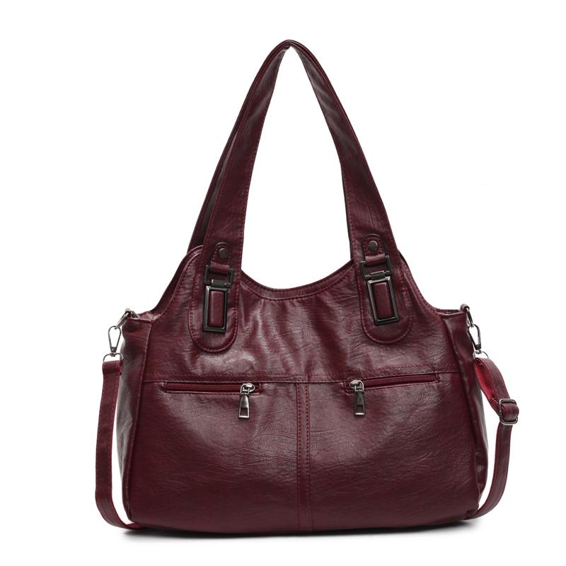 Women's Soft Leather Shoulder Bag Luxury Designer Handbag Ladies Solid Color Casual Large Tote Bag Messenger Commuter Sac A Main