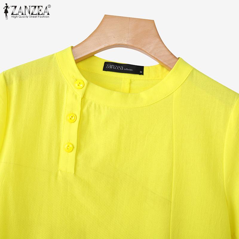 ZANZEA Lässige Bluse mit Rundhalsausschnitt, einfarbig, locker und kurzärmelig für Damen