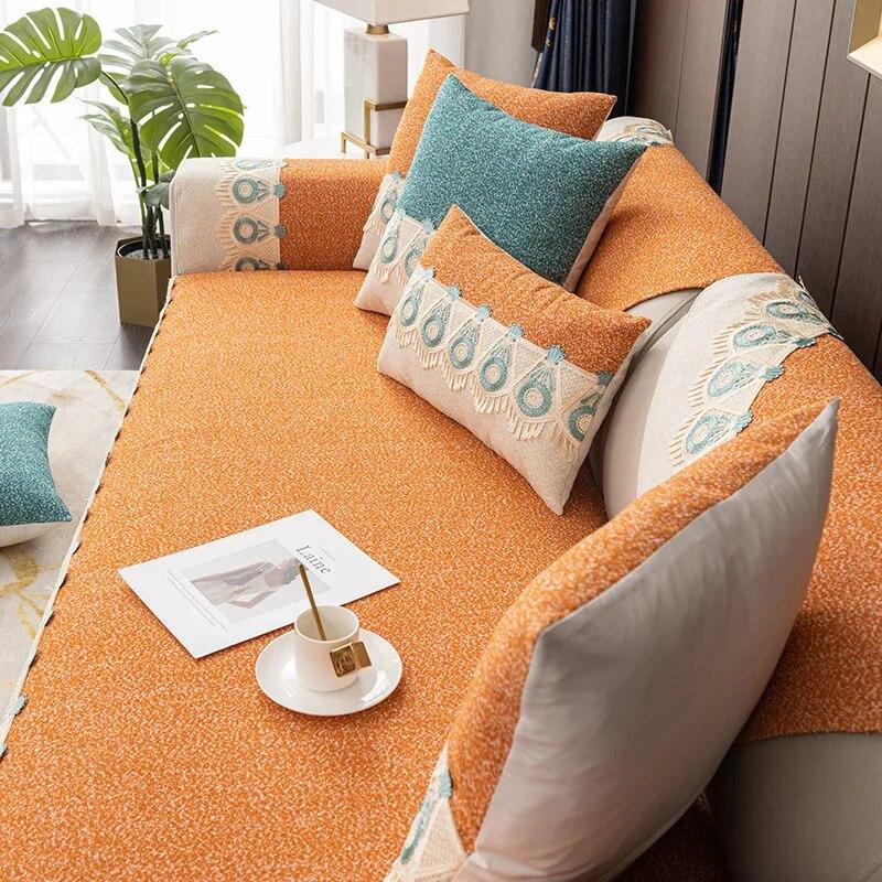 Husă de canapea din chenille pentru sufragerie Canapele anti-alunecare Prosop Huse de canapea în formă de L Covoraș de colț pentru canapea Pern de scaun Casă modernă