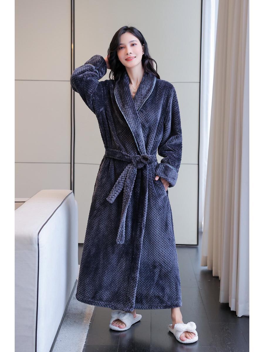 

«Бархатный фланелевый халат Beibei»: Утолщенная ночная рубашка унисекс для пар на осень/зиму Female, M серый