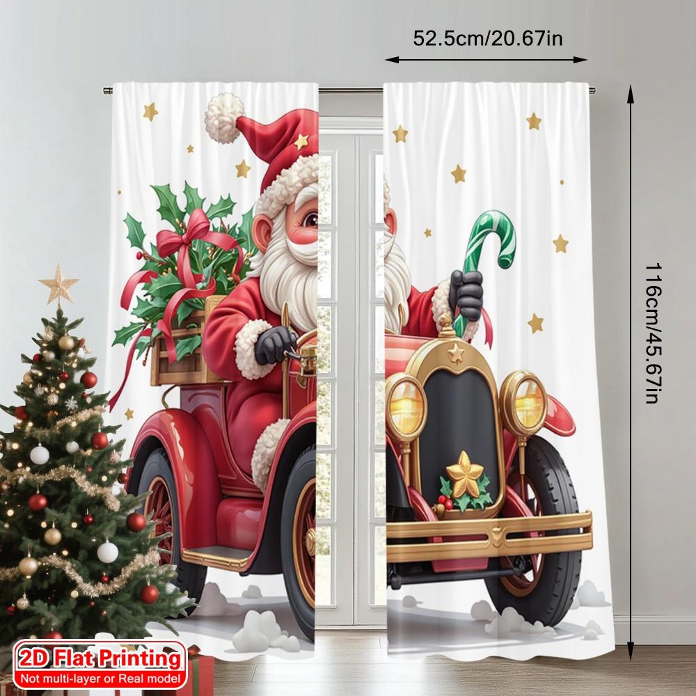 2pcs 2D flat printing Merry Christmas Party Curtains Christmas Gnome Car Gifts 100% Polyester Without Electricity Festive