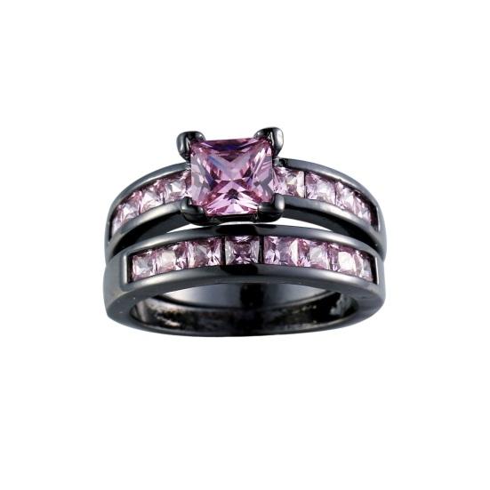 1 Pair Couple Rings Geometric Rhinestone Decor Symbol of Love And Unity Anniversary Ring Copper Proposal