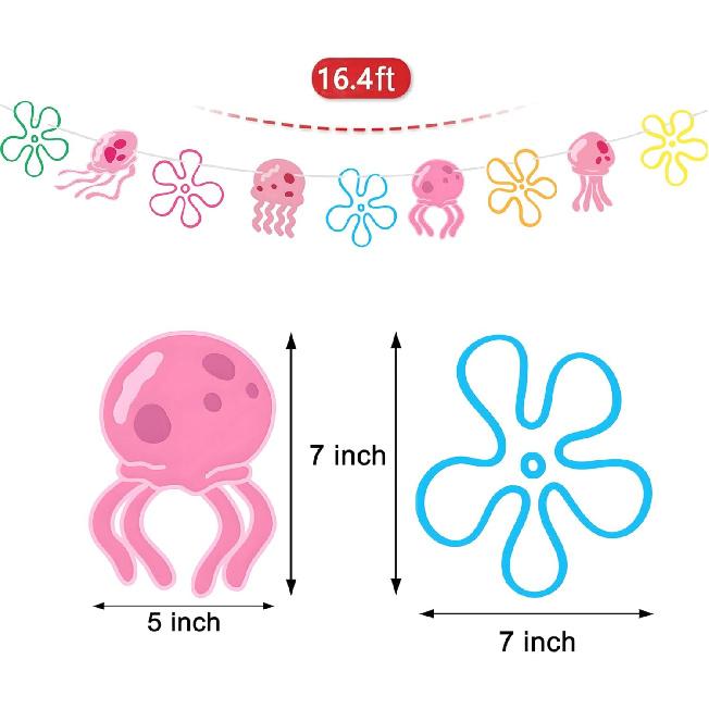 Jellyfish Flowers Party Banner Under The Sea Bottom Theme Party Decorations for Wedding Bridal Baby Shower Birthday Party Supplies