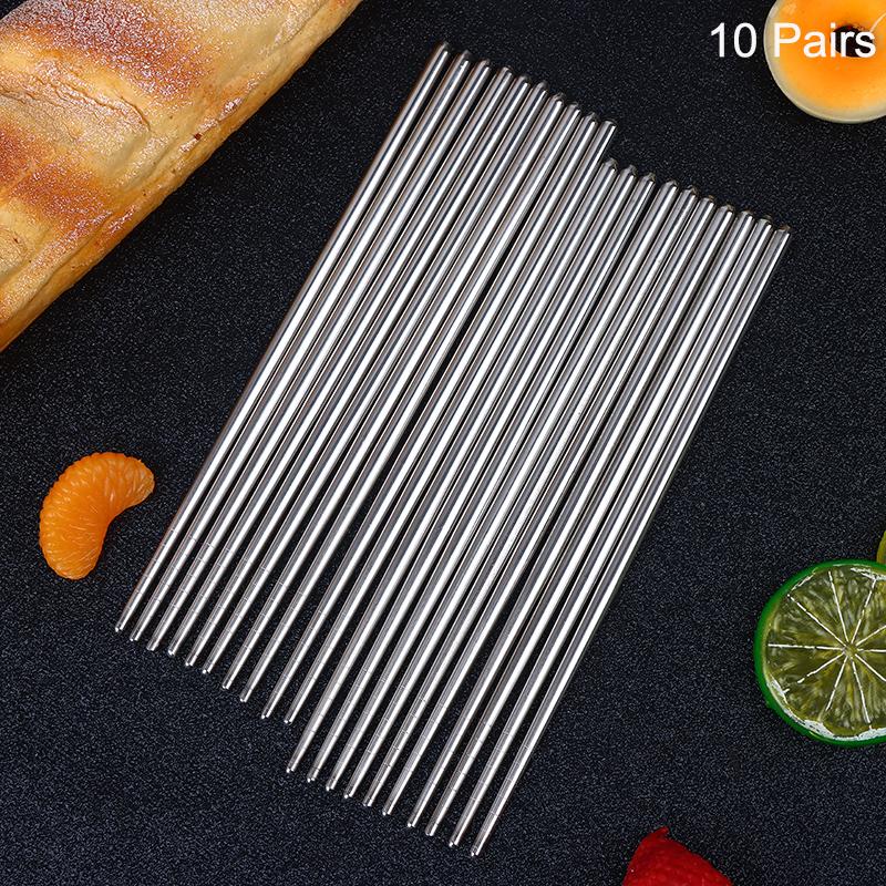 Stainless Steel Chopsticks Reusable Household Round Metal Chop Sticks Japanese Sushi Food Stick Kitchen Tableware Cutlery