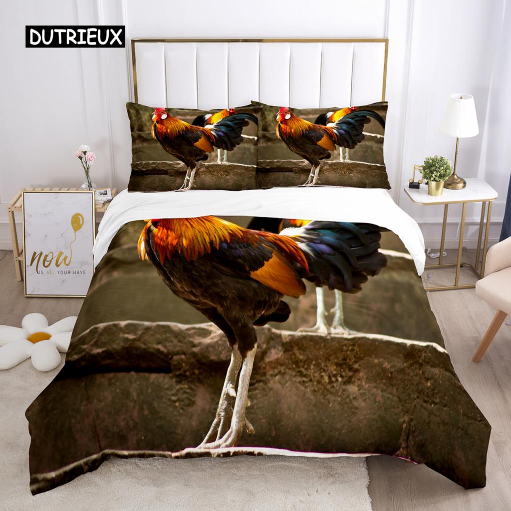 Chicken Duvet Cover Set Cool Animal Pattern Comforter Cover Funny Chicken Pattern Bedding Set Microfiber Wildlife Quilt Cover