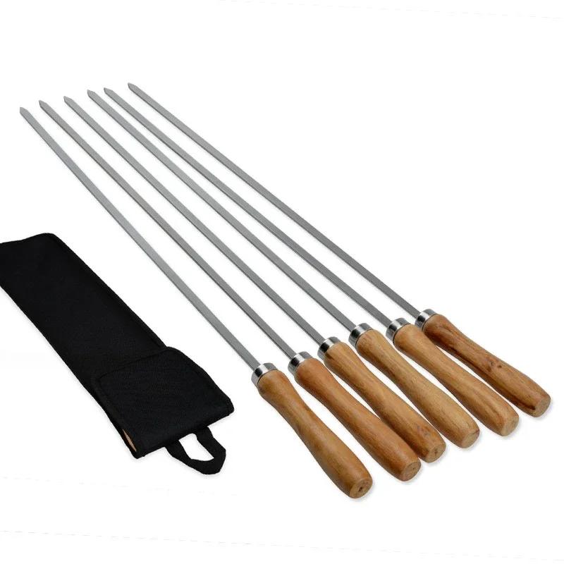 

6 шт. 42 см шампуры для барбекю из нержавеющей стали, широкие плоские палочки и вилки для барбекю, идеально подходят для кемпинга/пикника на открытом воздухе, практичные принадлежности для барбекю