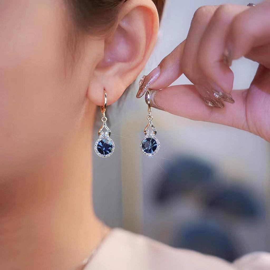 Elegant Teardrop Cat's Eye Stone Clip Earrings with Diamonds