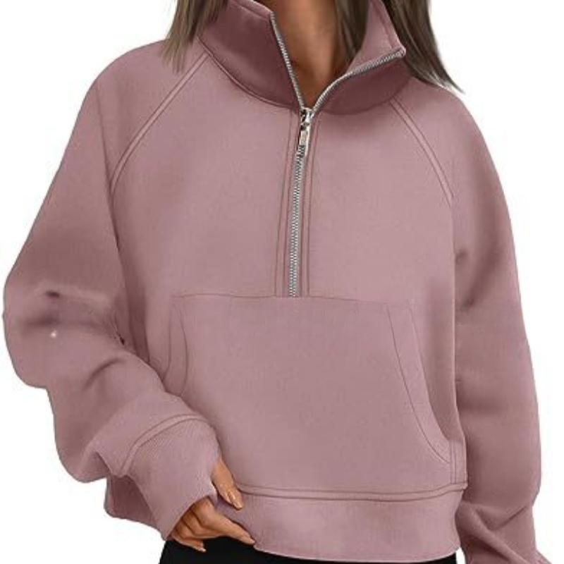 Herbst- und Wintersportarten Damen-Sweatshirts mit halbem Reißverschluss Übergröße Locker Stehkragen Samt-Hoodies Damenmode Langarm Freizeit-Sweatshirt 25144