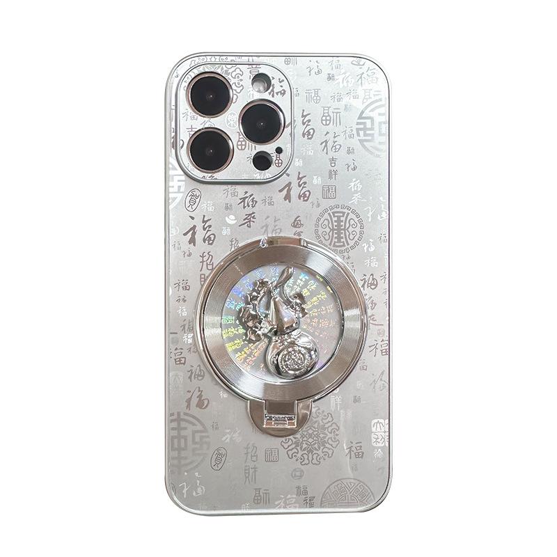 Applicable to Apple 17promax mobile phone case new women's iphone15 Guofeng Baifu 16 gourd folding bracket 14