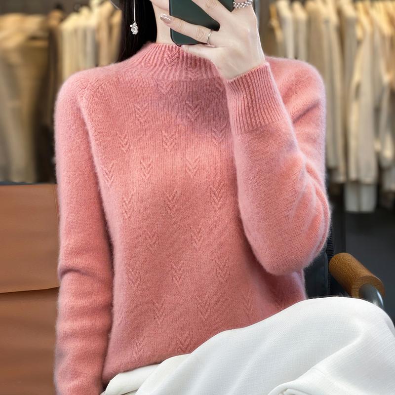 Halv polokragtröja för kvinnor, Qinghe kashmir, 30% kashmir 70% ull, vinterstickad tröja hösttröja kashmirtröja