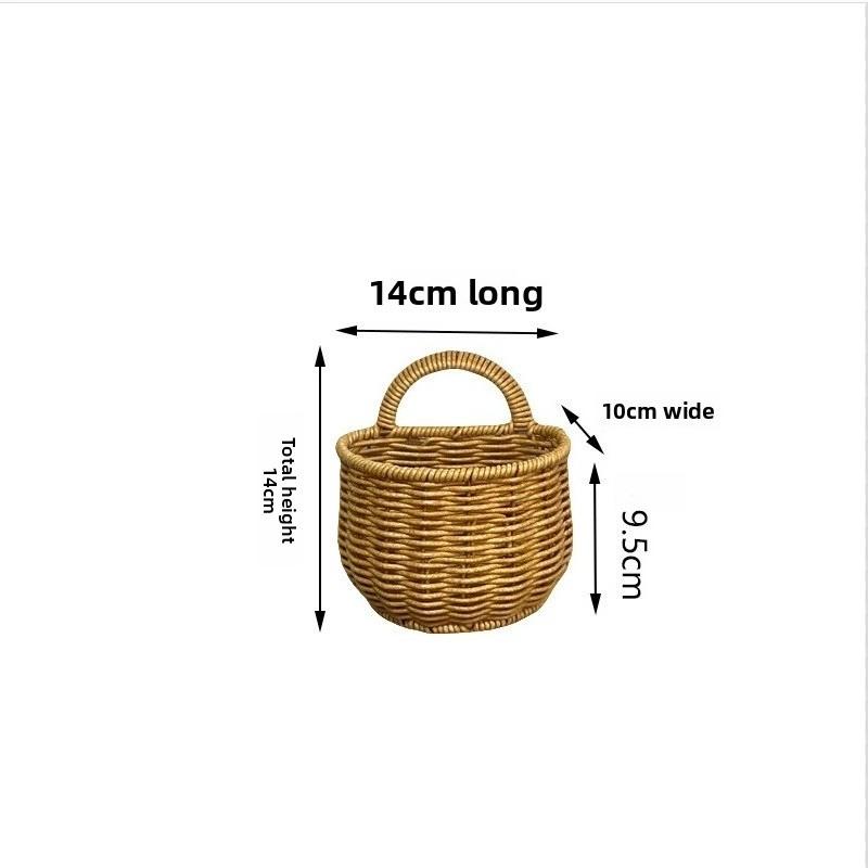 Handwoven Rattan Wall Hanging Basket - Wicker Storage Organizer for Kitchen, Bathroom & Home, Hanging Fruit Basket with Handle