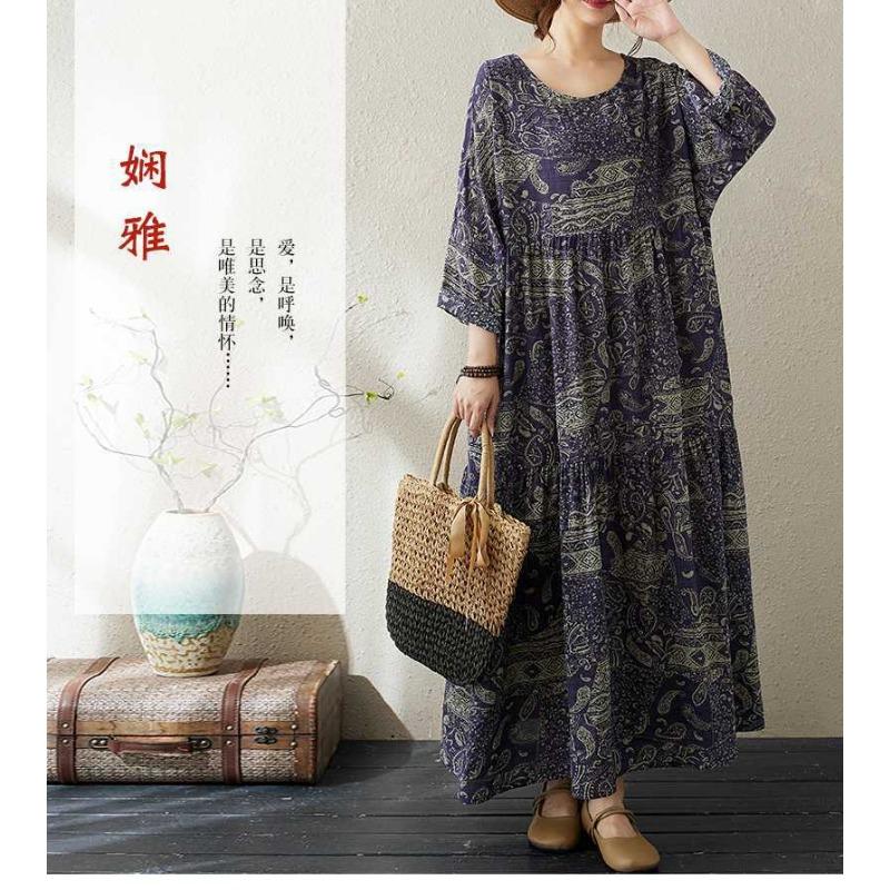 Round Neck Long Sleeve Loose Skinny Big Swing A-line Dress