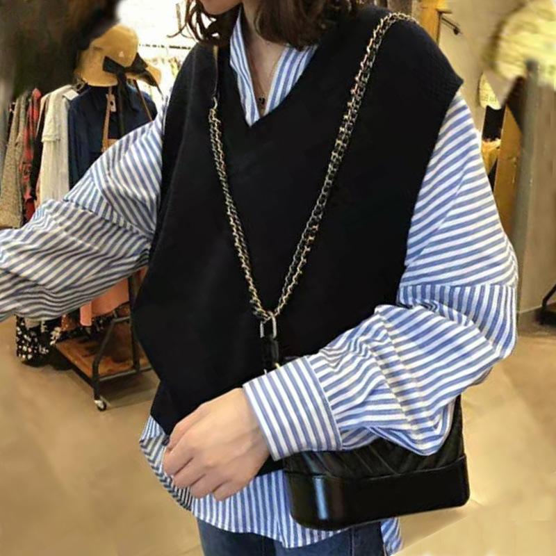 Spring Autumn Versatile Women's Knit Vest Outer Wear Japanese Style Loose Outer Layer V-Neck Sweater Vest