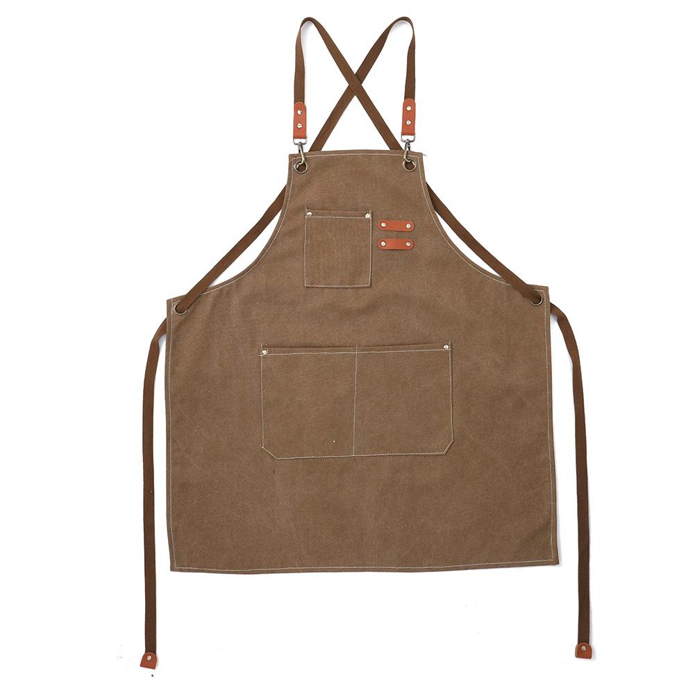 Adult Apron Thicken Cotton Canvas Antifouling Barista Apron Sleeveless with Pockets Unisex for Home Restaurant Camping