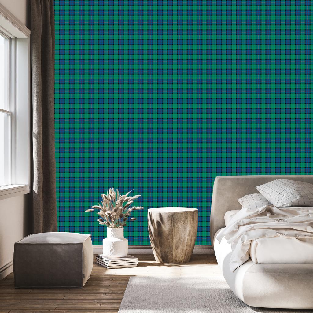 Green Checkered Wallpaper Turquoise and Sea Blue for Living Room and Bedroom 50x1000