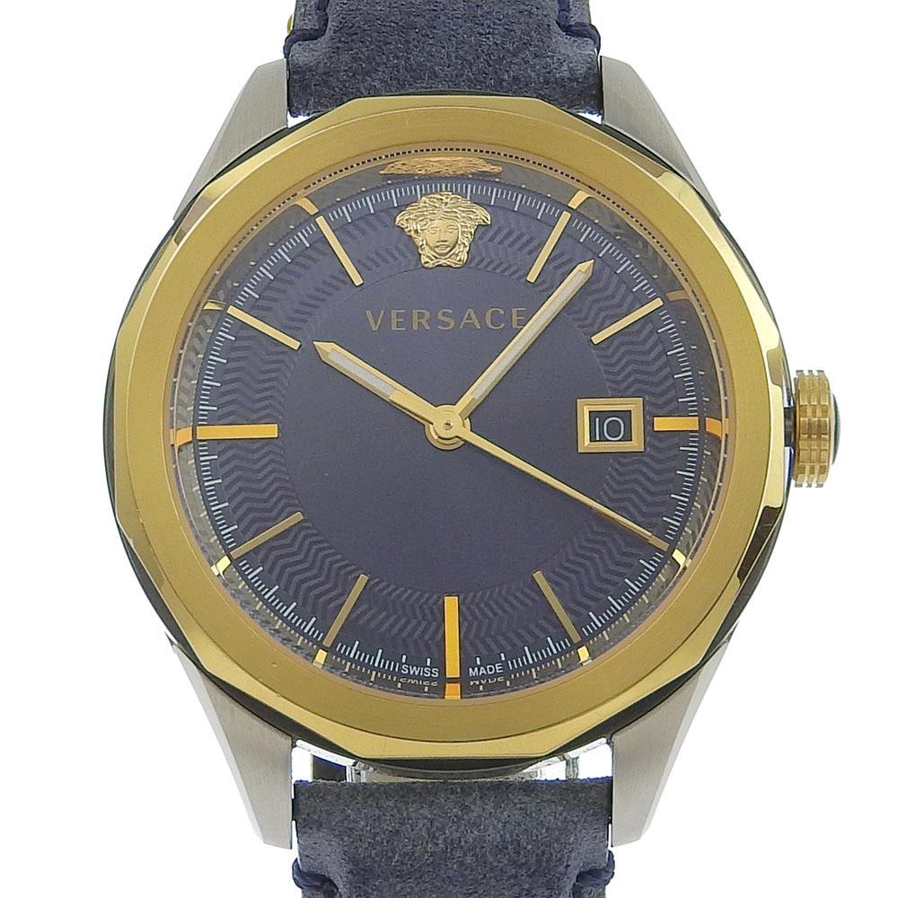 

VERSACE VERA Watches WR5 gold/Navy blue NavyDial Stainless Steel/leather Quartz Analog display mens Used