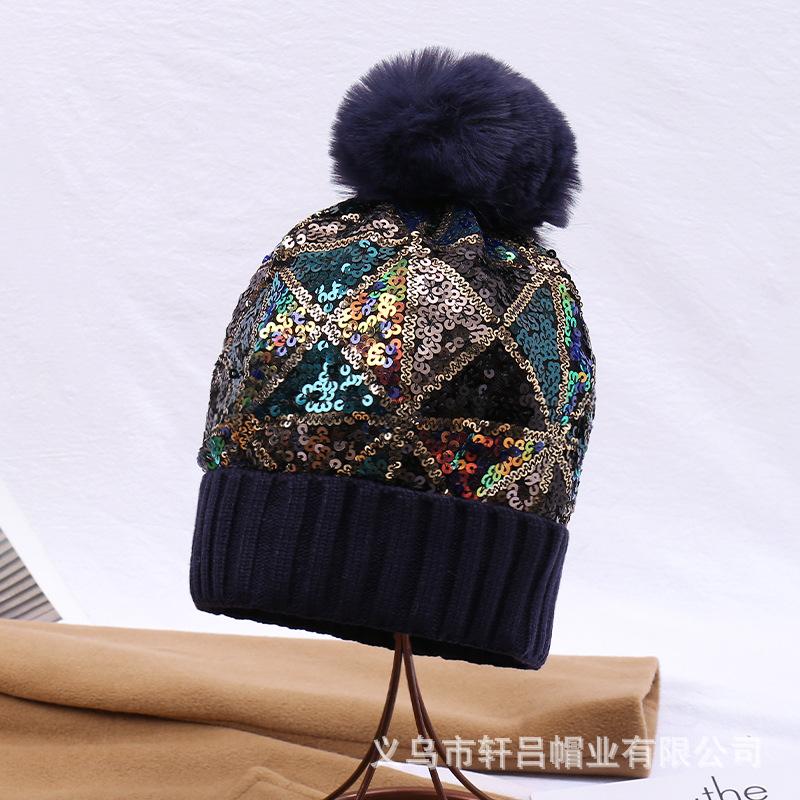European and American Fashion Trendy Sequined Knitted Wool Hat Men's and Women's Autumn and Winter Personality Street Versatile Thermal Hat Ear Protec