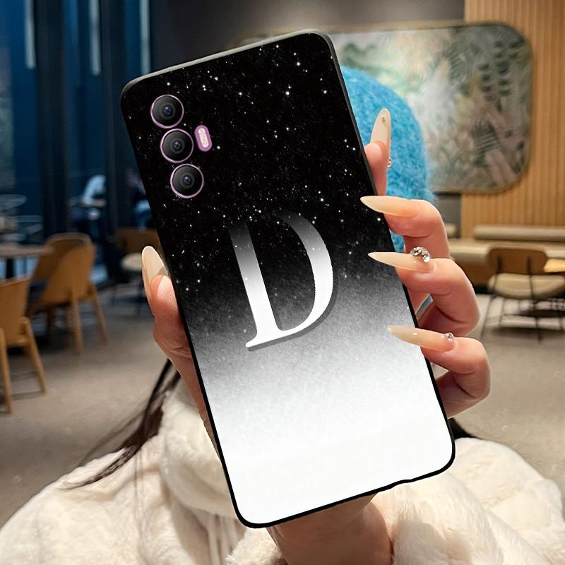 Phone Cover For Tecno Spark 8 Pro Case Stylish New Letter With Flower Shiny Starry Sky Soft Black Anti-scratch Back Cover