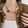 Butterfly Insect Pendant Necklace Colorful Rhinestone Choker Bohemian Collarbone Chain  Women