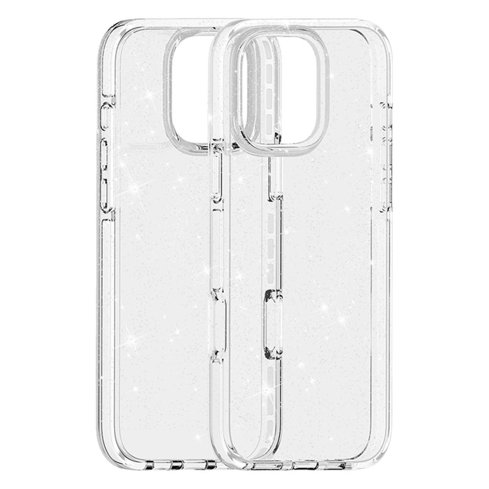 For iPhone 16 Pro Case PC Back TPU+TPE Frame Glitter Clear Sparkly Phone Cover