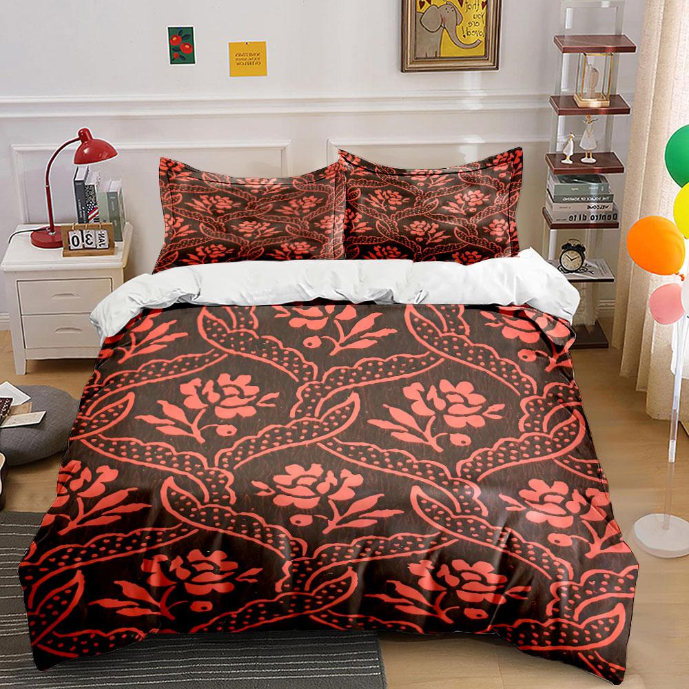 Floral Red Black Bedding Set Bedding Duvet Cover Set Duvet Cover Pillowcases (1 * Duvet Cover 2 * Pillowcases, Without Duvet Insert)