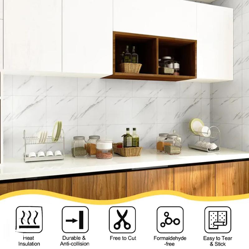 10Pcs Marble Wallpaper Super Strong Adhesive Waterproof Sticker For Bathroom Kitchen Decor Design