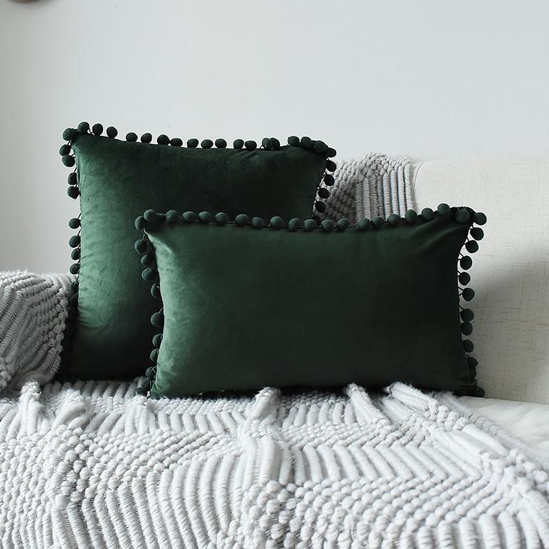 Inyahome Solid Color Velvet Throw Pompom Pillow Covers Pillowcase for Home Decor Sofa Living Room Bed Couch Farmhouse Outdoor