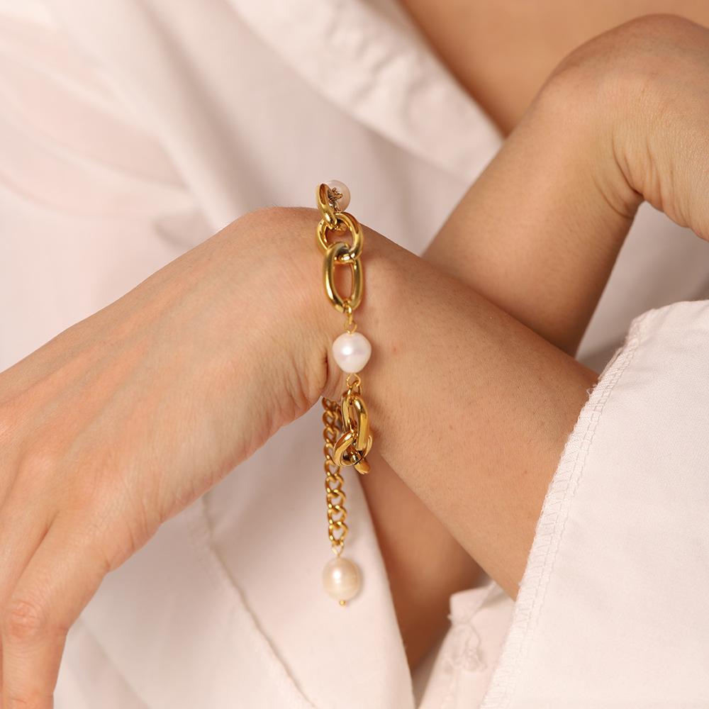 Yori High Quality Stainless Steel Natural Pearls Bracelet Golden Wholesale Jewelry 18K PVD Plated Waterproof