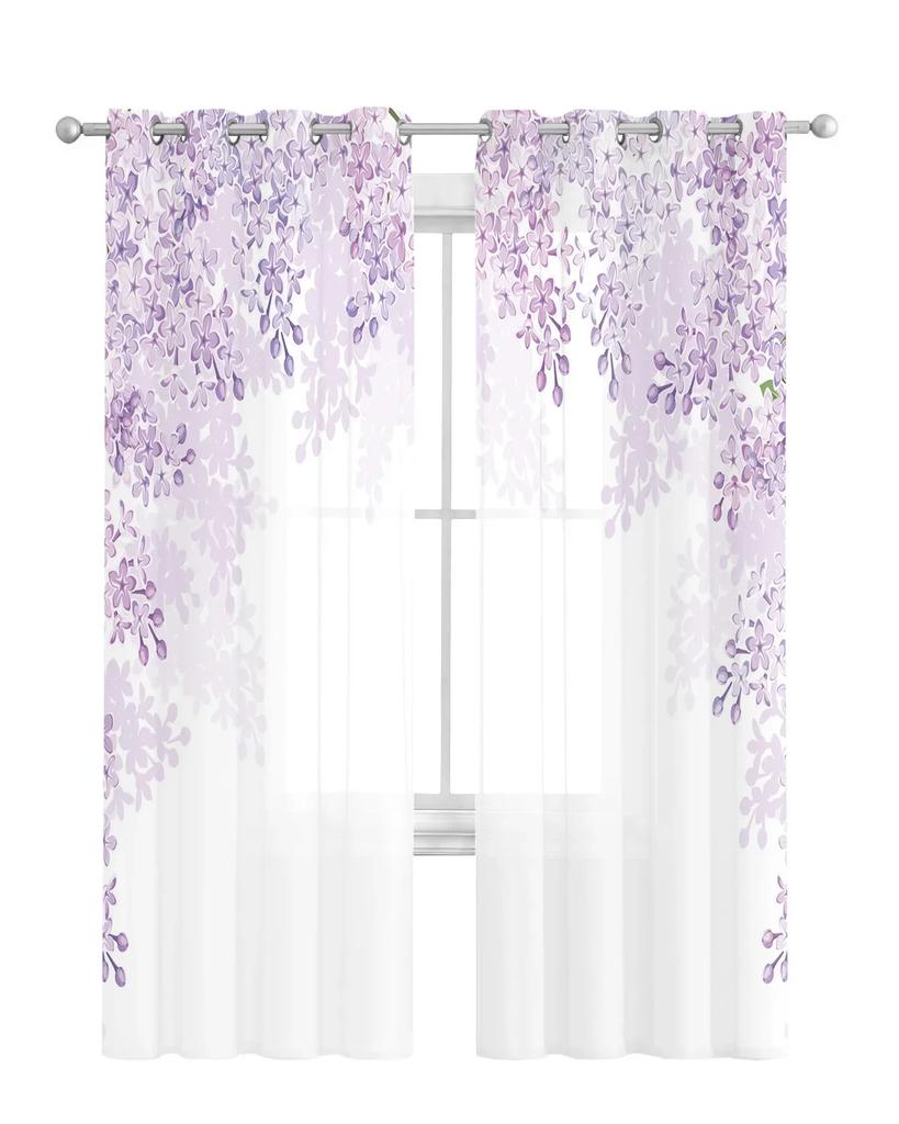 Lila Glyzinienblüte Weiße Tüll Vorhänge Transparent für Wohnzimmerdekoration Fenster Vorhang für Schlafzimmer Voile Organza Drapierungen
