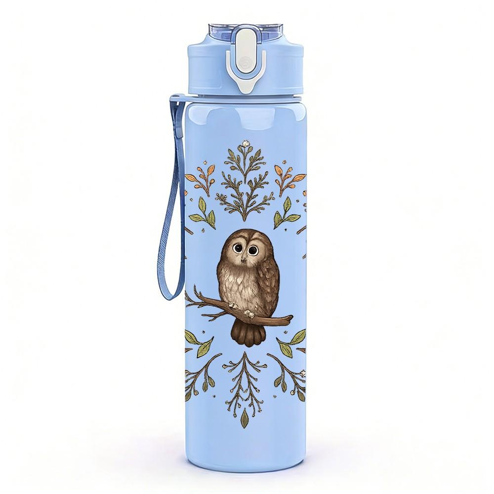 1PC Owl Autumn Leaf Wreath Print 750ml Color Plastic Sports Water Bottle Leakproof Flip Straw Lid Suitable for Sports Office Home Use