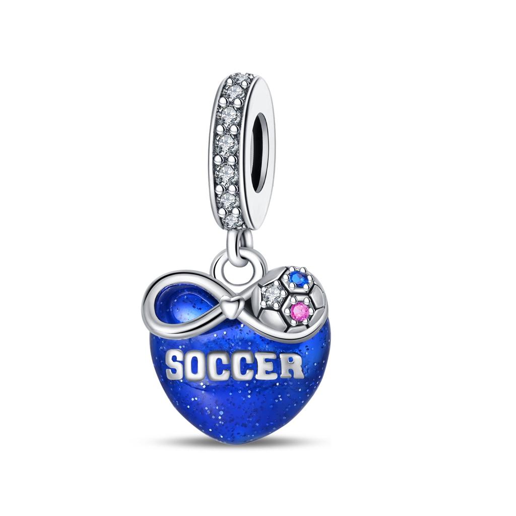 925 Silver Plated Soccer Ball Champion Cup Charms Beads Fit 3mm Bracelets DIY Football Jewelry Gift