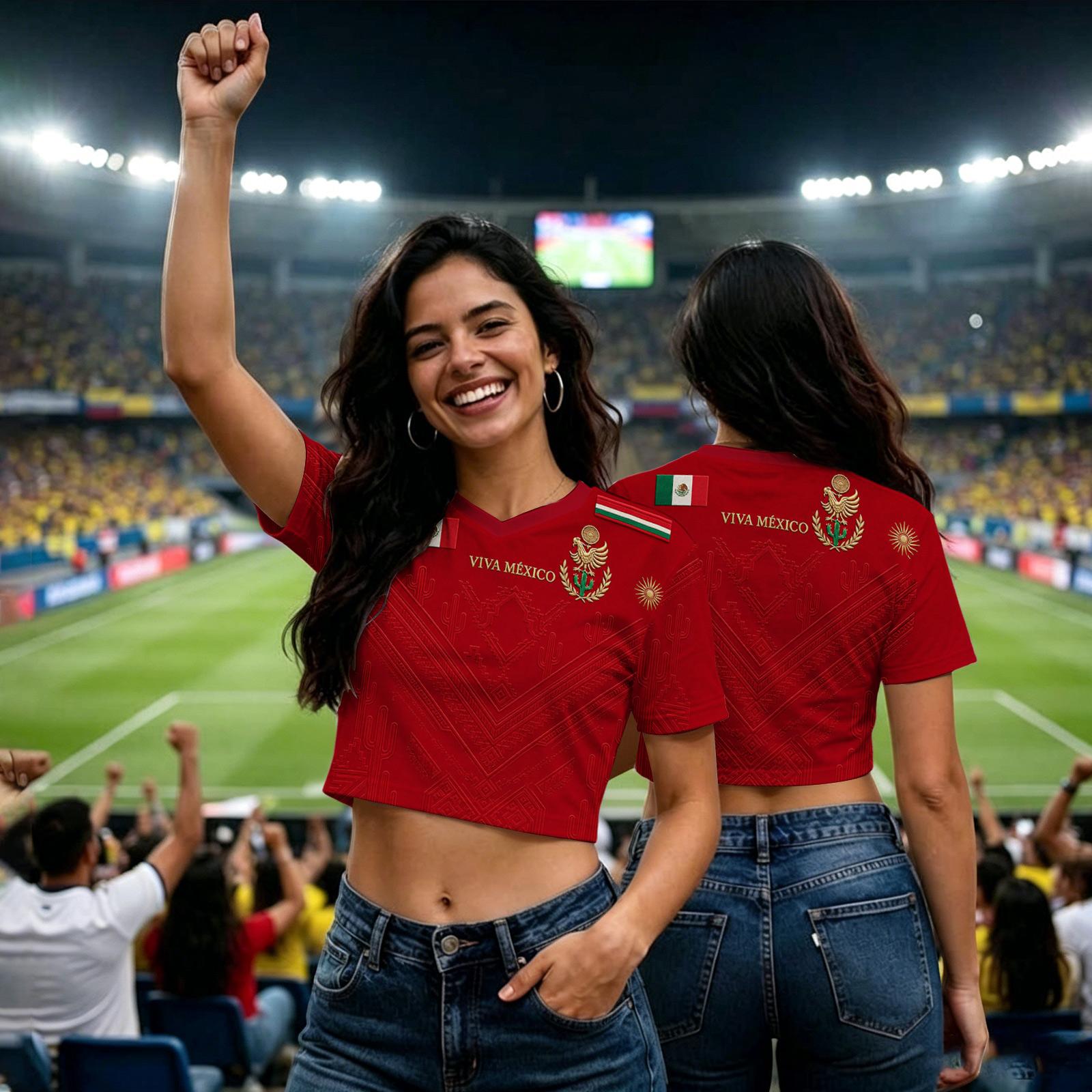 Women s Casual V-Neck Letter Print T-Shirt for 2026 USA Mexico XXL