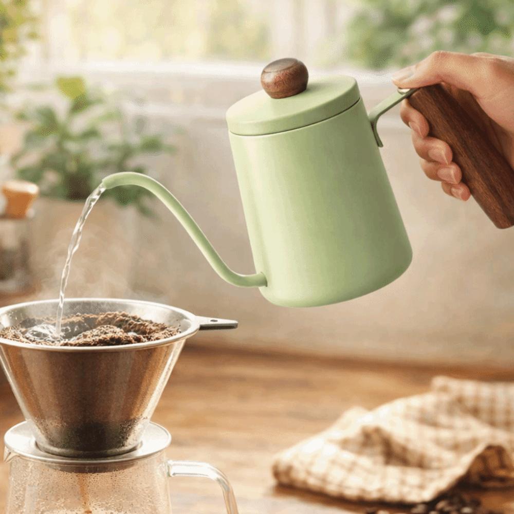 Trähandstag Svanhals Kaffekanna Rostfritt Stål Handbryggningskanna Kök