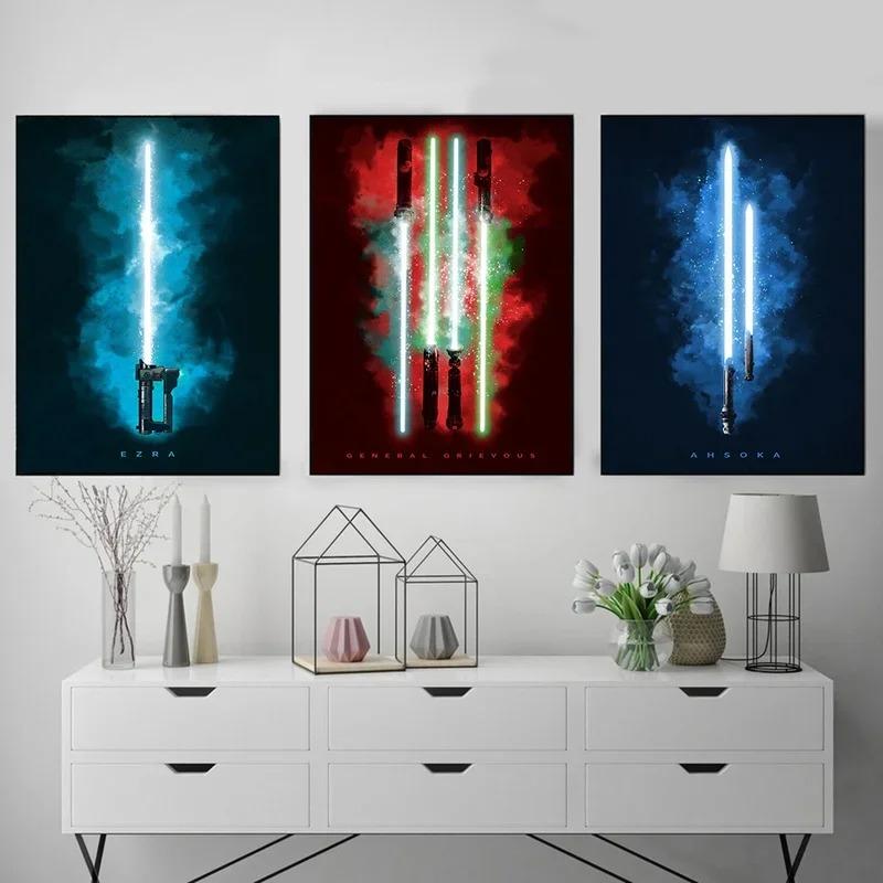 Star Wars Movie Poster Home Decoration Lightsaber Canvas Art Print Picture Wall Art Paintings for Gaming Room Decor Cuadros
