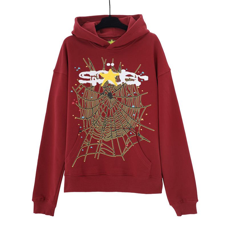 A high-quality SP5DER spider web foam printed hoodie, European and American large-size loose sweater.