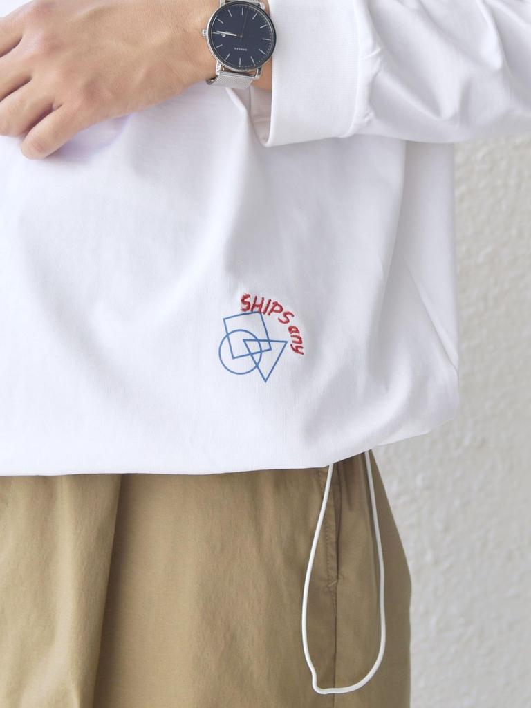 SHIPS Any T-shirt, Organic Cotton, Single Point Logo Print and Embroidery, Spindle, Long Sleeve, Men's, White, Size L, 712040059