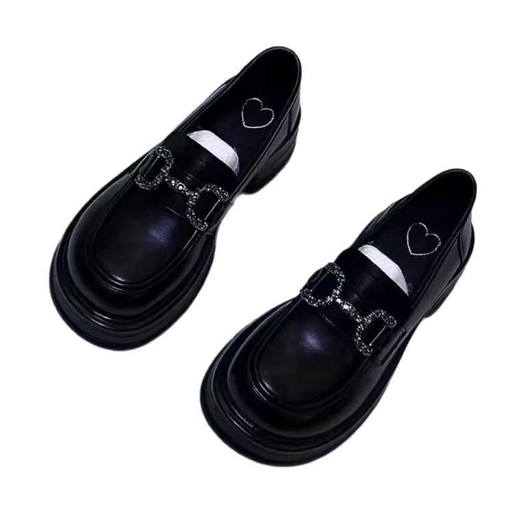 Height increase 6CM soft leather platform loafers women's 2025 autumn new patent leather muffin one pedal British leather shoes