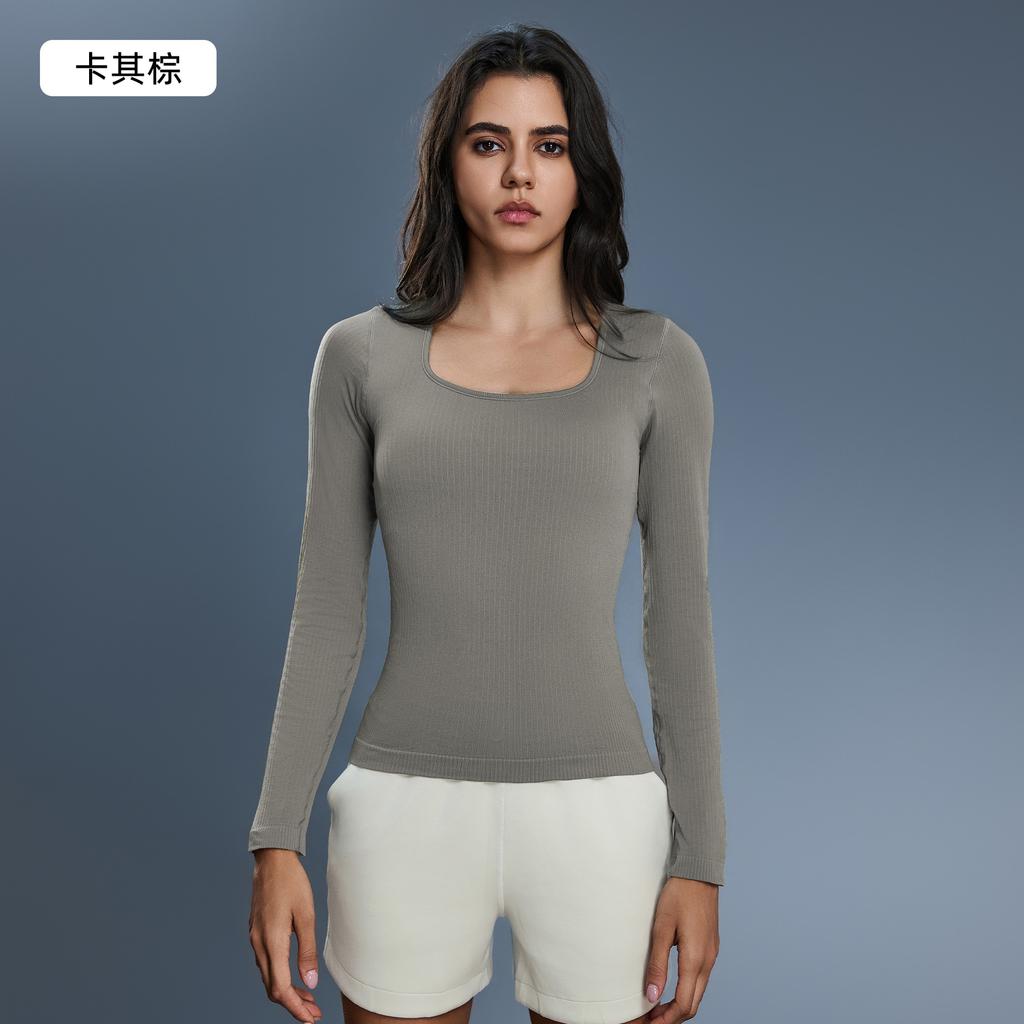 Seamless One-piece Woven Yoga Wear for Women, Versatile Slimming Base Shirt, Stretch Slim Fit Sports Long-sleeve Top for Women D11111