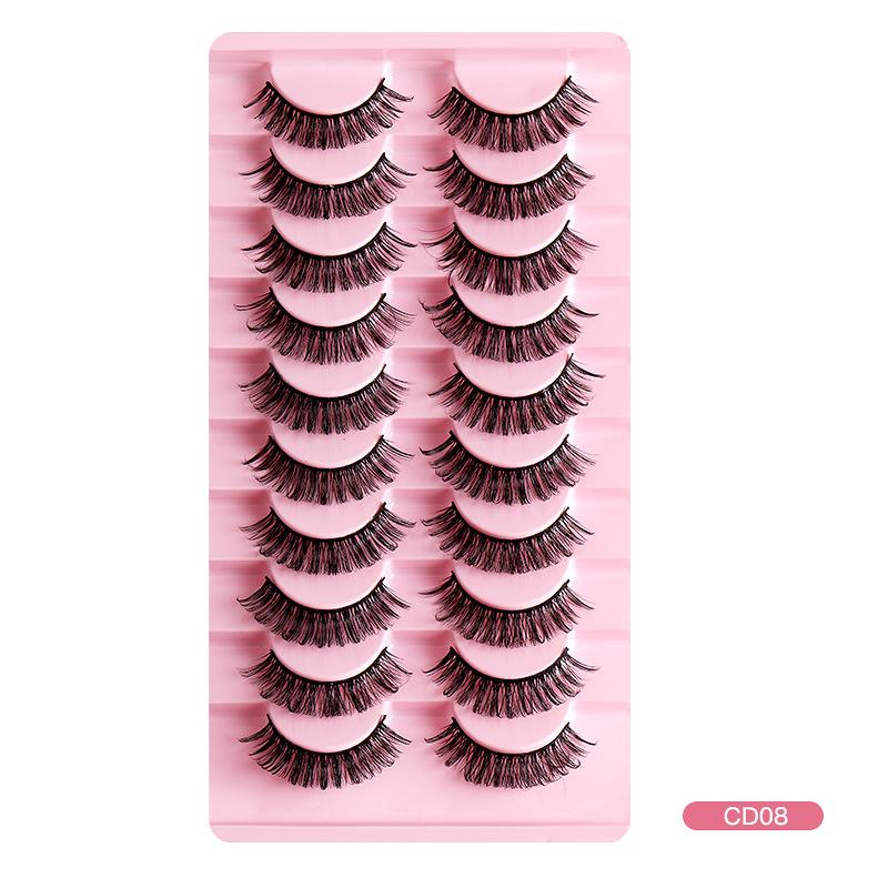10 Pairs Of False Eyelashes, Large Curls, Natural Chemical Fiber Curls, Thick And Natural Eyelashes