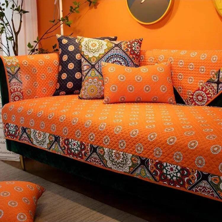 Circle Pattern Anti Slip Sofa Cushion Backrest Towel Checkered Patchwork Pattern Sofa Towel Rural Style Pure Cotton Sofas Cover