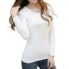 Women Autumn Basic Tee Long Sleeve Pullover Slim Fit Stretchy Warm Crew Neck V Neck Solid Color Daily Tops T-Shirt