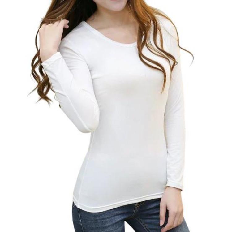 Women Autumn Basic Tee Long Sleeve Pullover Slim Fit Stretchy Warm Crew Neck V Neck Solid Color Daily Tops T-Shirt