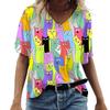 Magliette da donna 3d con scollo a V Stampa grafica gatti carini Manica corta Estiva Moda Kawaii Magliette casual Abbigliamento femminile divertente
