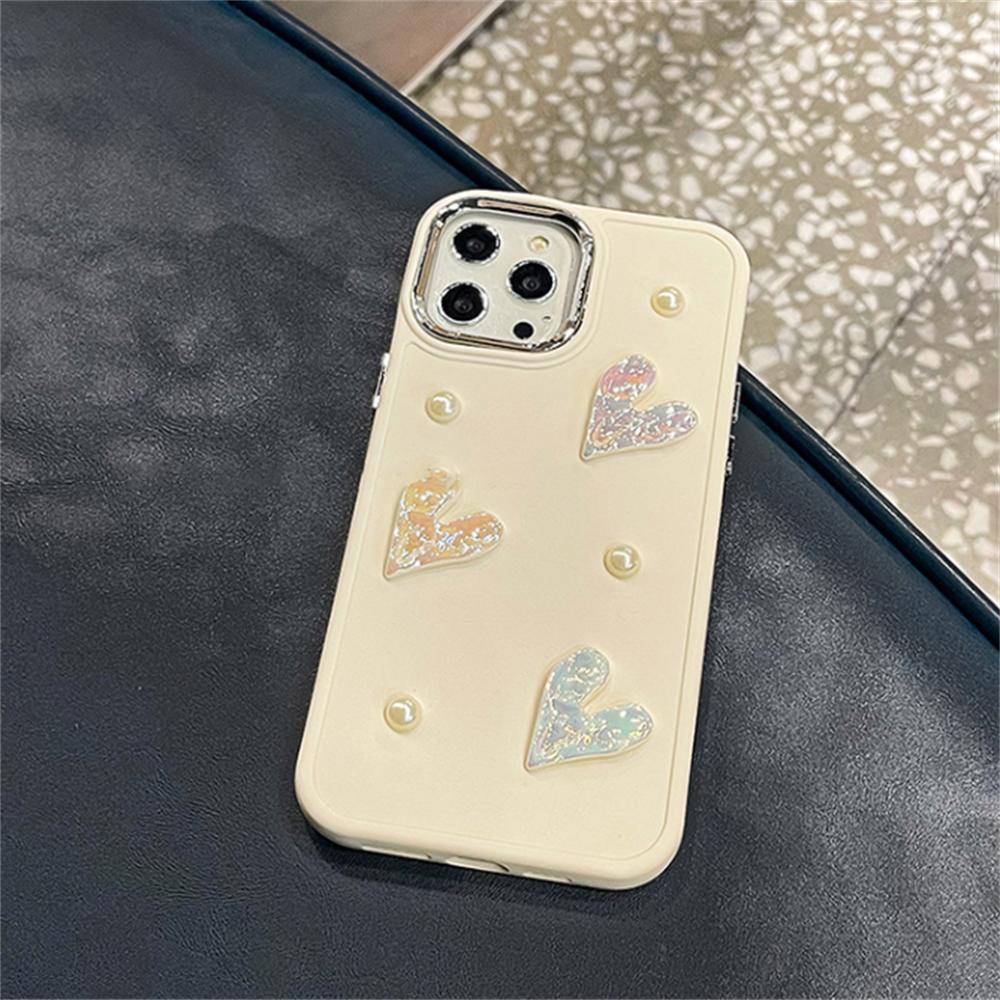 Japan Korean 3d Pearl Laser Love Heart Soft Phone Case For Iphone 14 12 11 13 Pro Max Xr X Xs Max Luxury Protective Back Cover