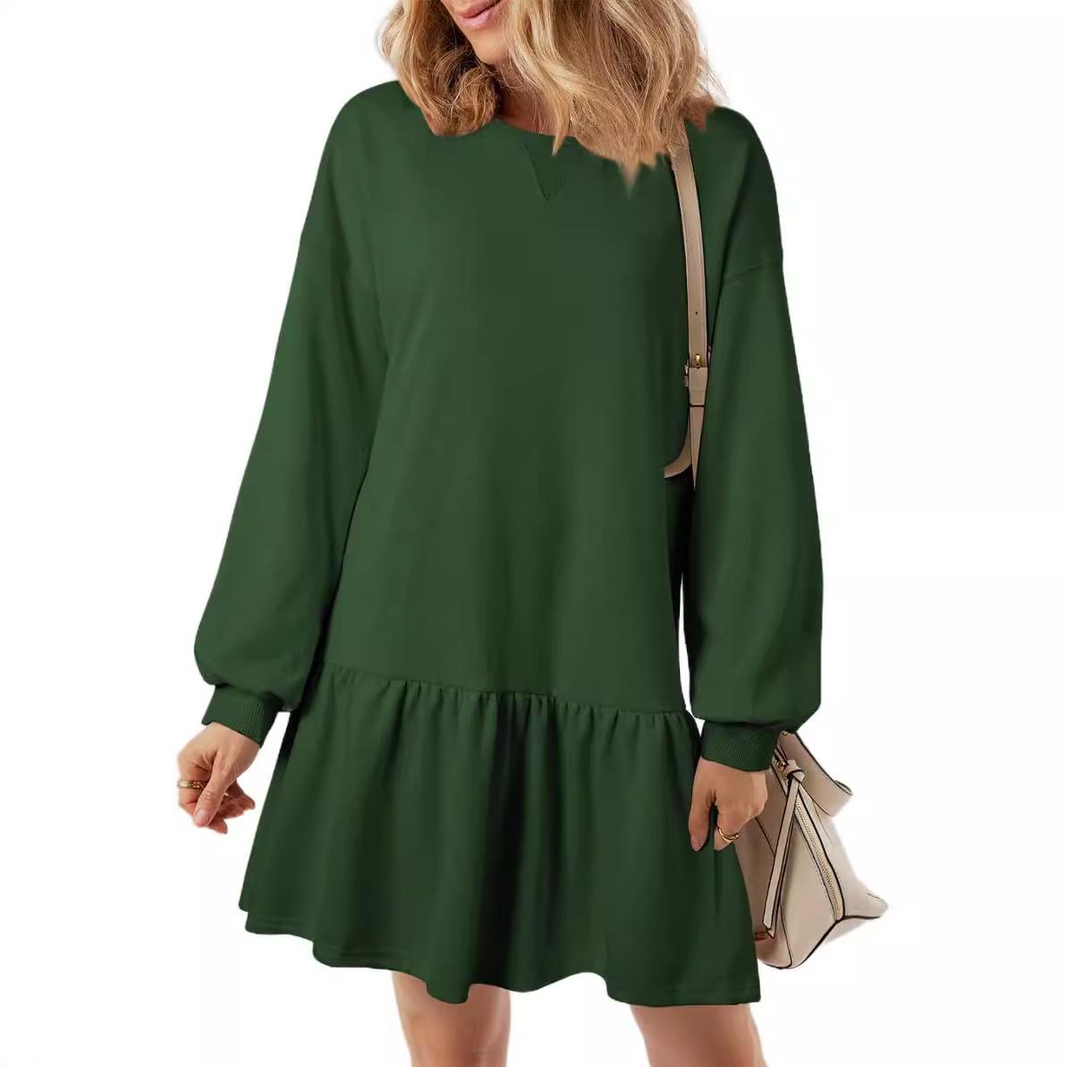 

V-Neck Flared Hem Long Sleeve Casual Dress for Women in Multiple Colors XXL зелений